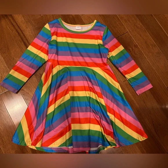 Rainbow Striped Kids Dress - Picture 1 of 4